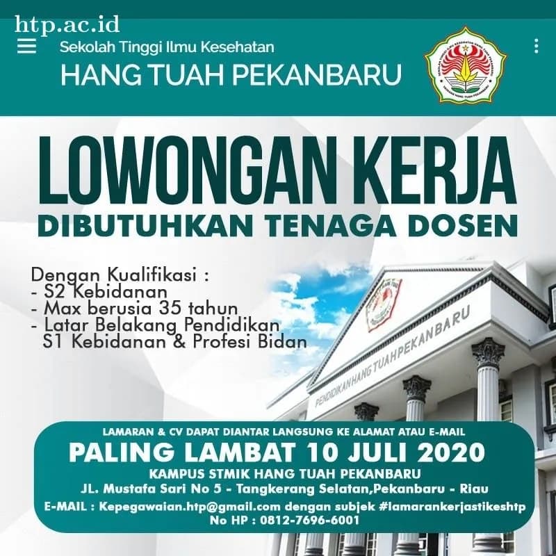 Lowongan Kerja Dosen S1 Kebidanan STIKes HTP