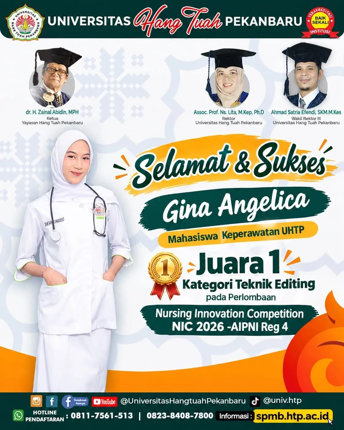 Prestasi Mahasiswa Universitas Hang Tuah Pekanbaru pada Perlombaan Nursing Innovation Competition ( NIC ) 2026 - AIPNI Reg 4